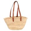 Celine  Panier Triomphe Teen shopping bag  in beige raphia  and brown leather - Detail D5 thumbnail