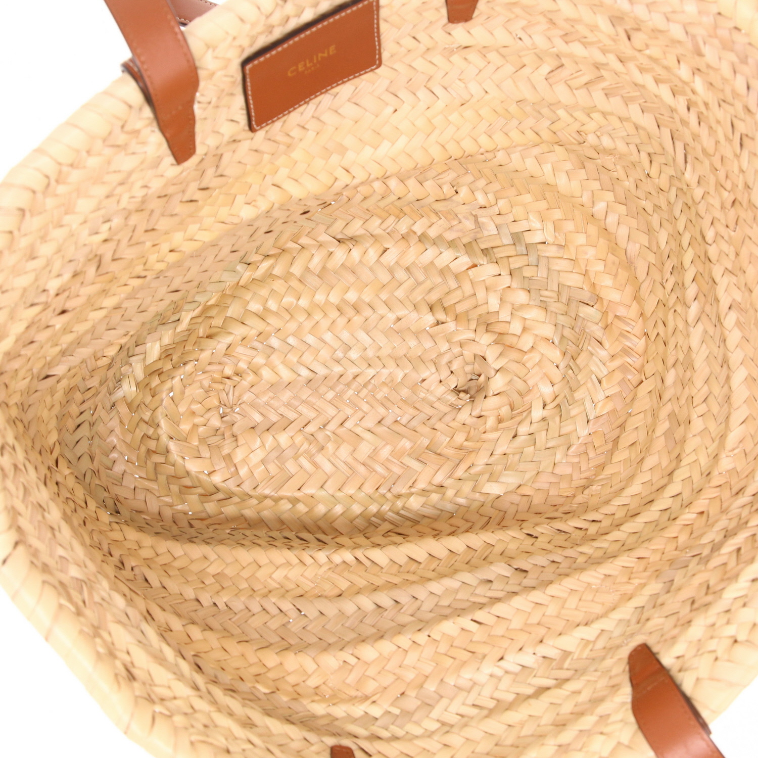 Sac cabas Celine  Panier Triomphe Teen en raffia beige et cuir marron - Detail D7
