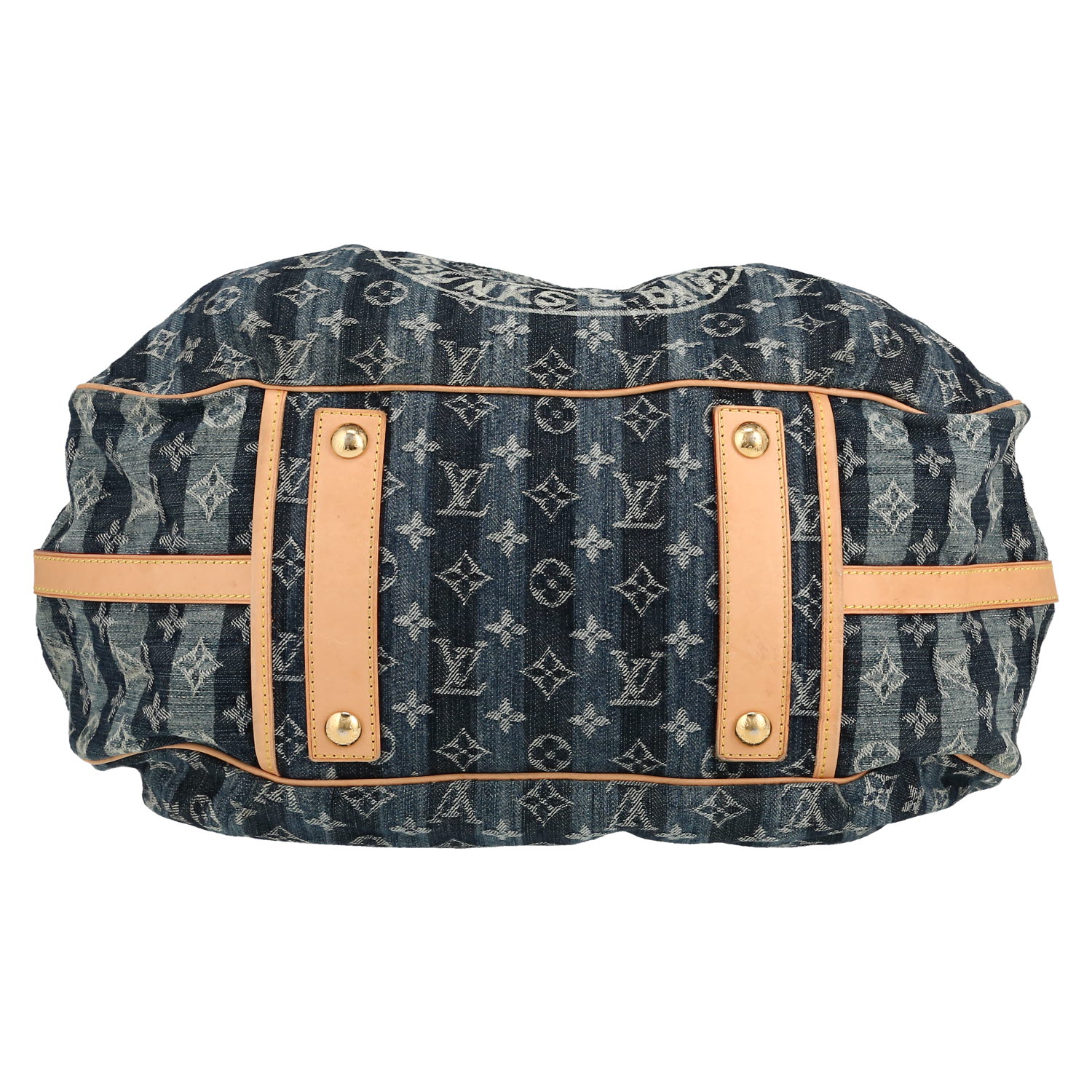 Bolso de mano Louis Vuitton  Editions Limitées en lona denim Monogram azul y cuero natural - Detail D1