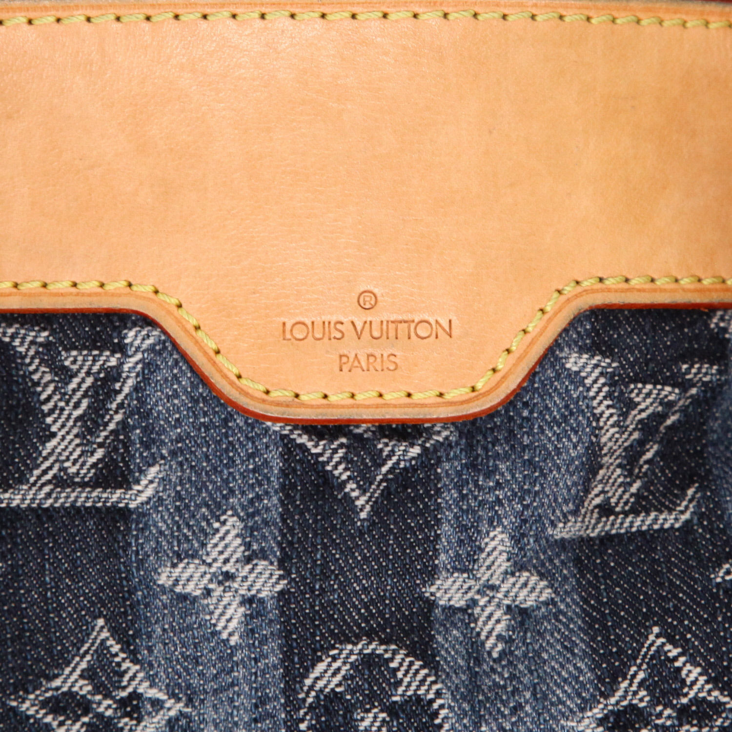 Borsa Louis Vuitton  Editions Limitées in tela denim monogram blu e pelle naturale - Detail D2