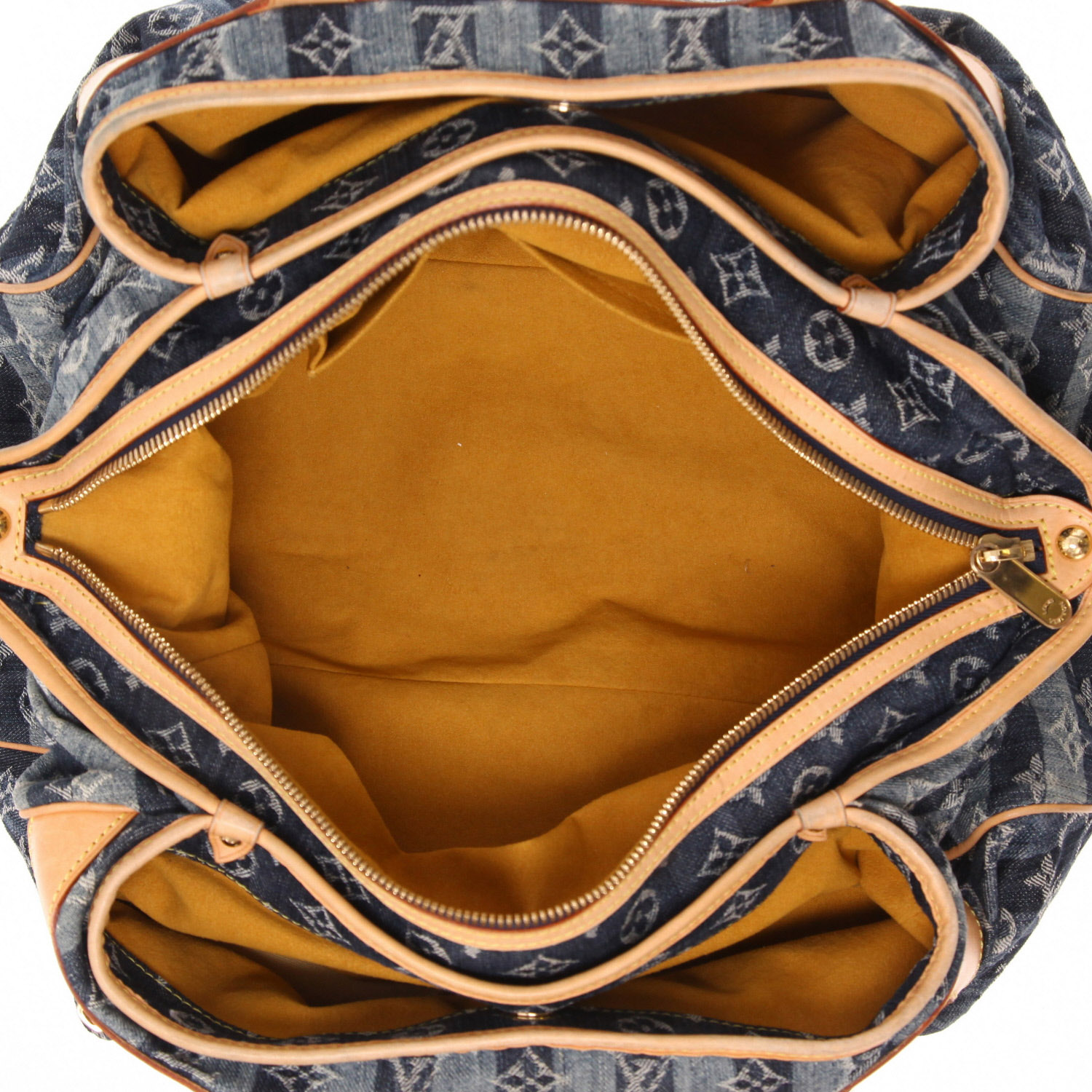 Louis Vuitton  Editions Limitées handbag  in blue monogram denim canvas  and natural leather - Detail D3