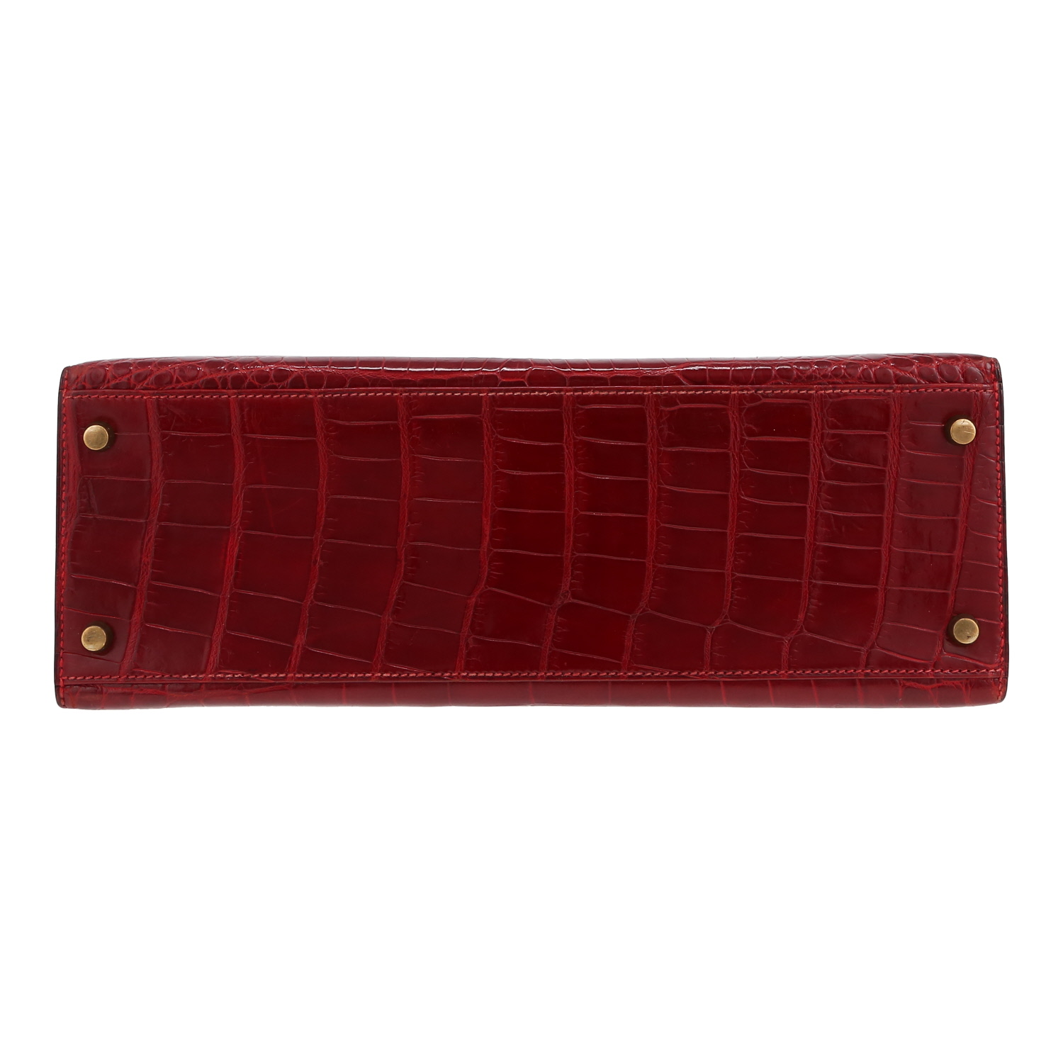 Bolso de mano Hermès  Kelly 32 cm en cocodrilo niloticus rojo - Detail D1