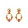Vintage  earrings in yellow gold, coral and diamonds - 360 thumbnail