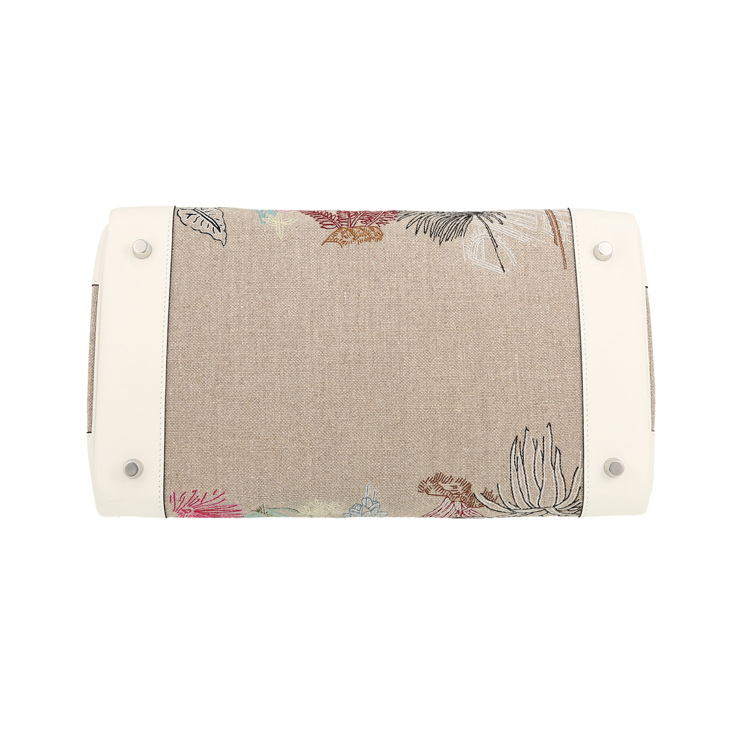 Bolso de mano Hermès  Birkin 35 Faubourg Tropical en lona beige y cuero swift blanco - Detail D1