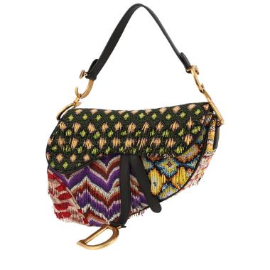 Sac à main Dior Saddle Édition limitée en cuir noir brodé de perles