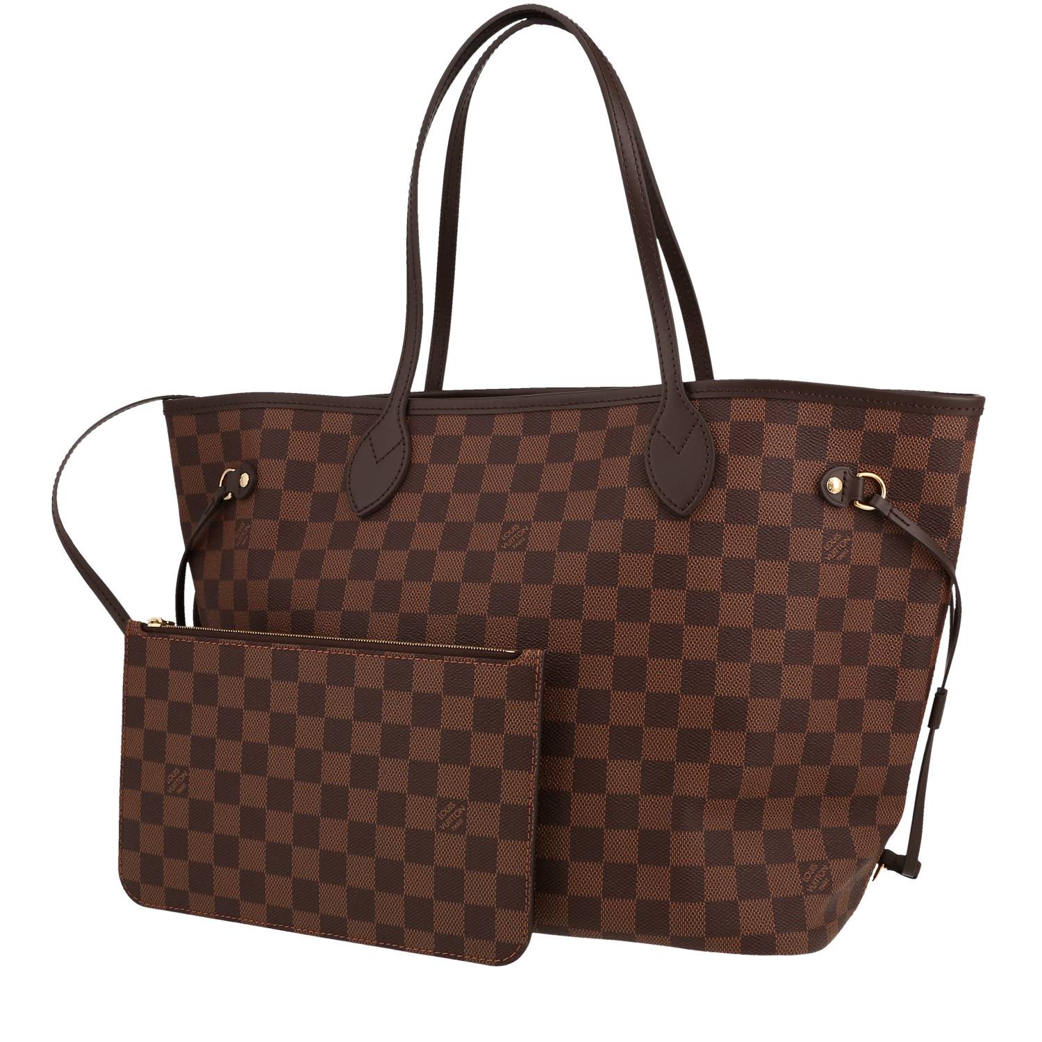 Louis Vuitton  Neverfull large model  shopping bag  in ebene damier canvas  and brown leather