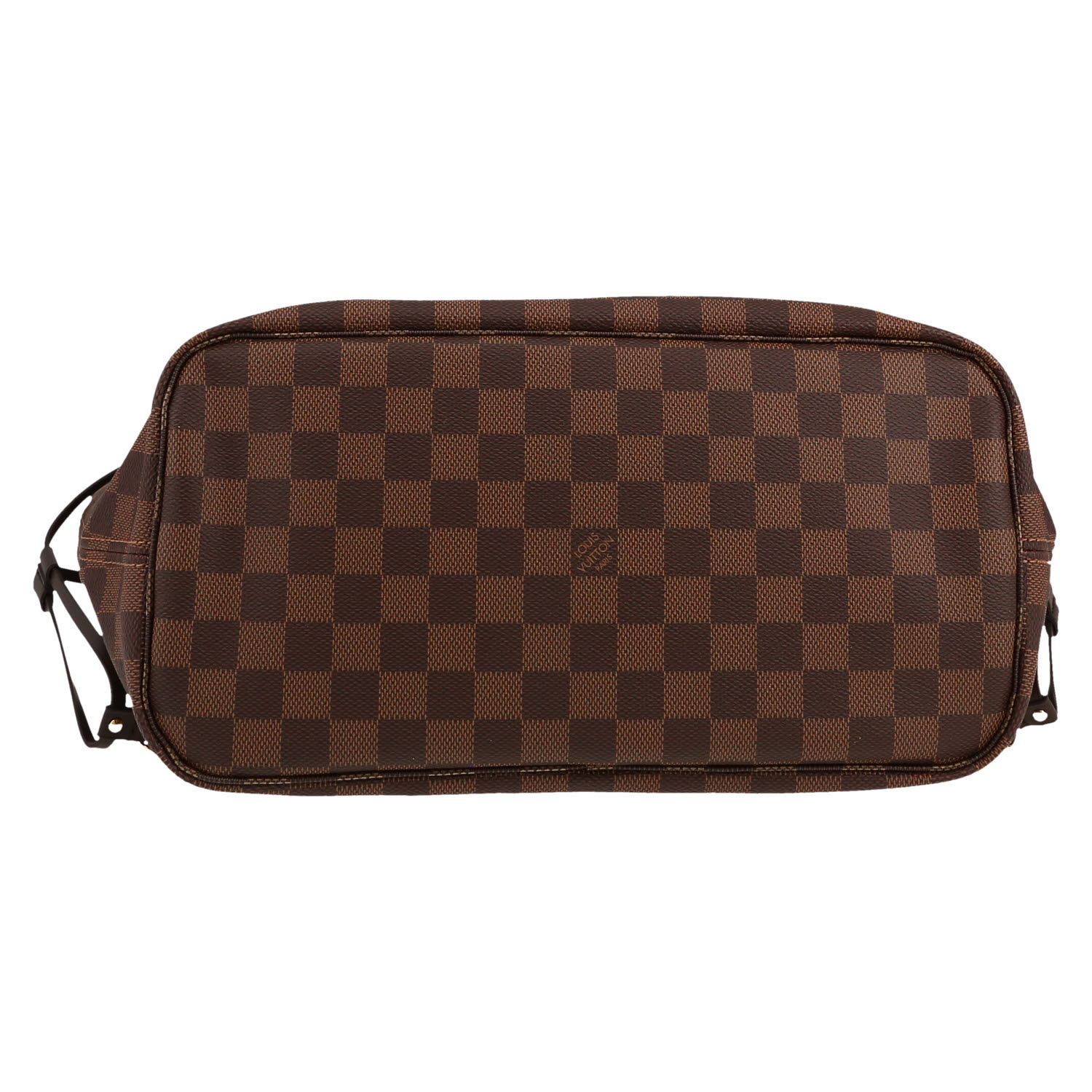 Sac cabas Louis Vuitton  Neverfull grand modèle  en toile damier ébène et cuir marron - Detail D1