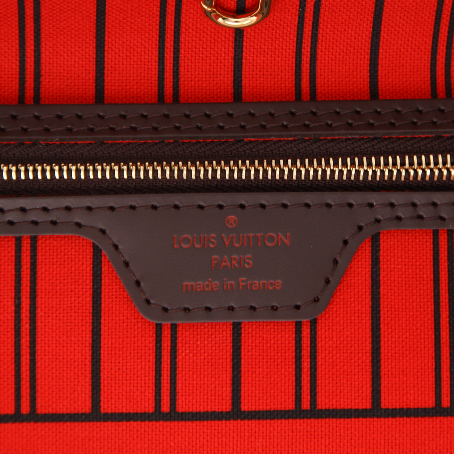 Sac cabas Louis Vuitton  Neverfull grand modèle  en toile damier ébène et cuir marron - Detail D2