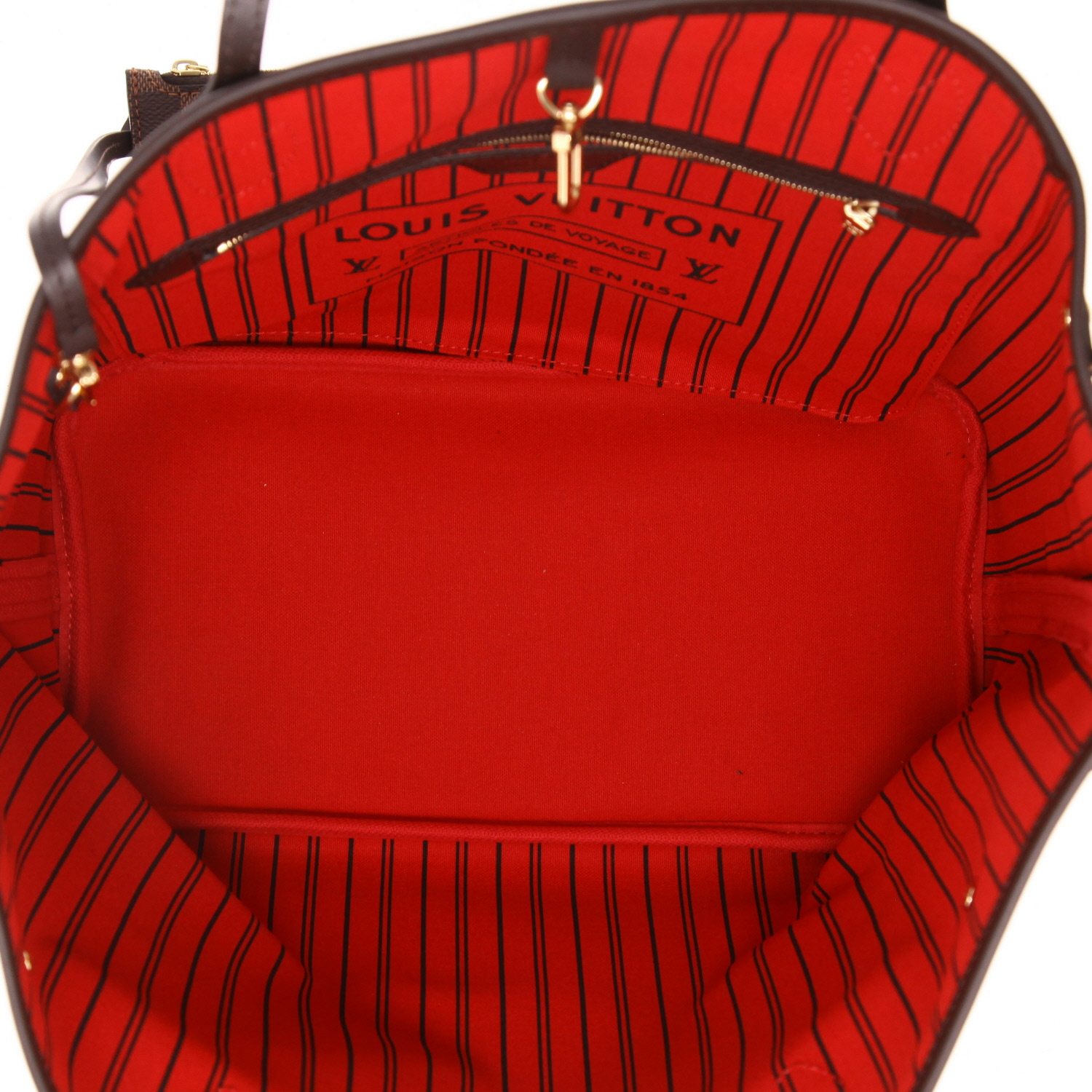 Shopping bag Louis Vuitton  Neverfull modello grande  in tela a scacchi ebana e pelle marrone - Detail D3