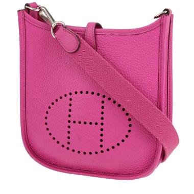 Bolso bandolera Hermès  Mini Evelyne en cuero taurillon clémence rosa Magnolia