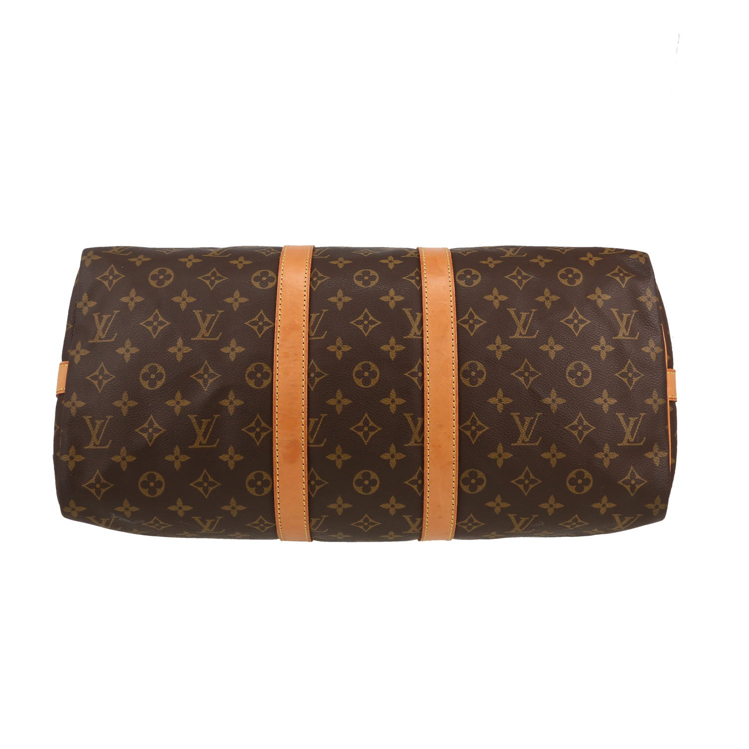 Sac de voyage Louis Vuitton  Keepall 45 en toile monogram marron et cuir naturel - Detail D1