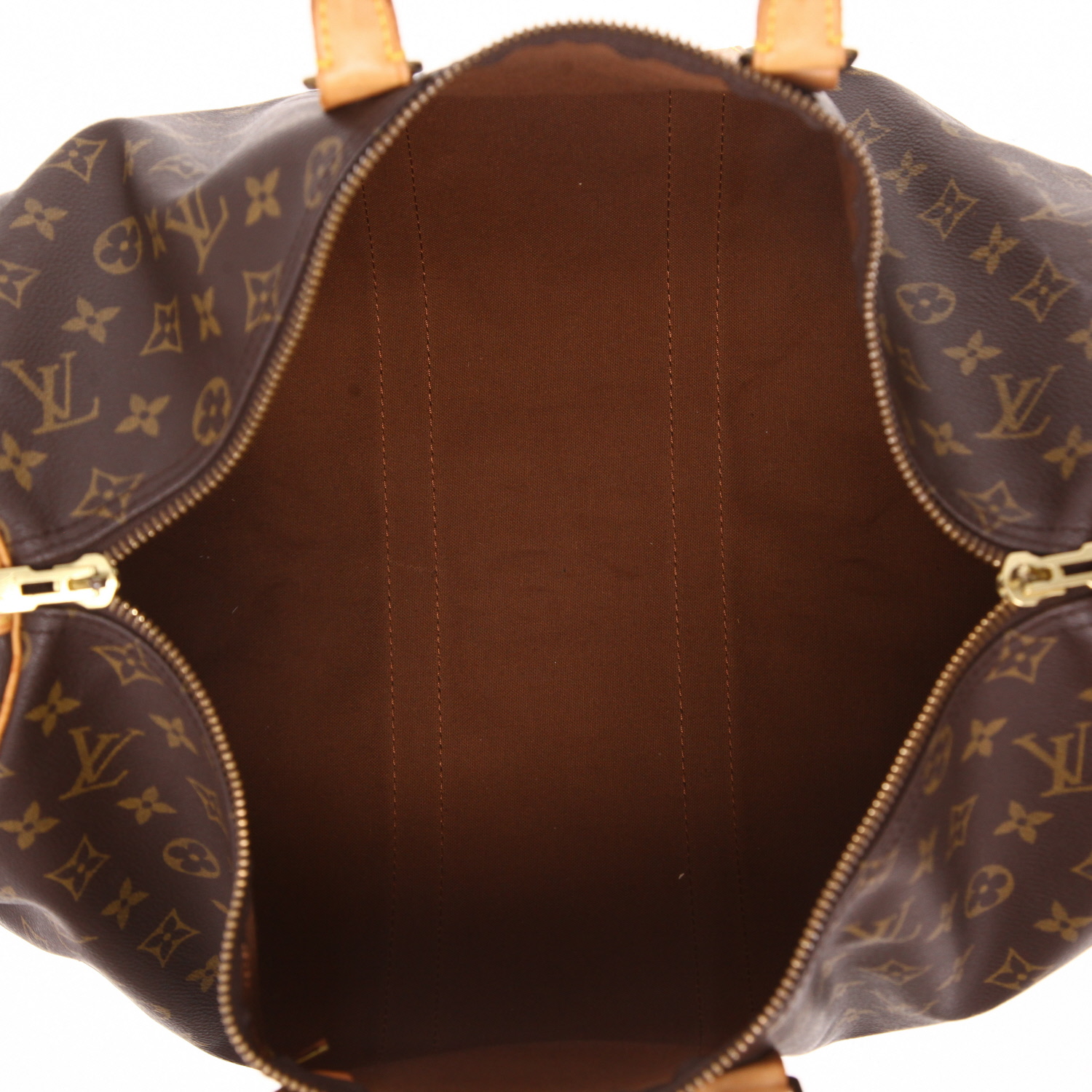 Sac de voyage Louis Vuitton  Keepall 45 en toile monogram marron et cuir naturel - Detail D3
