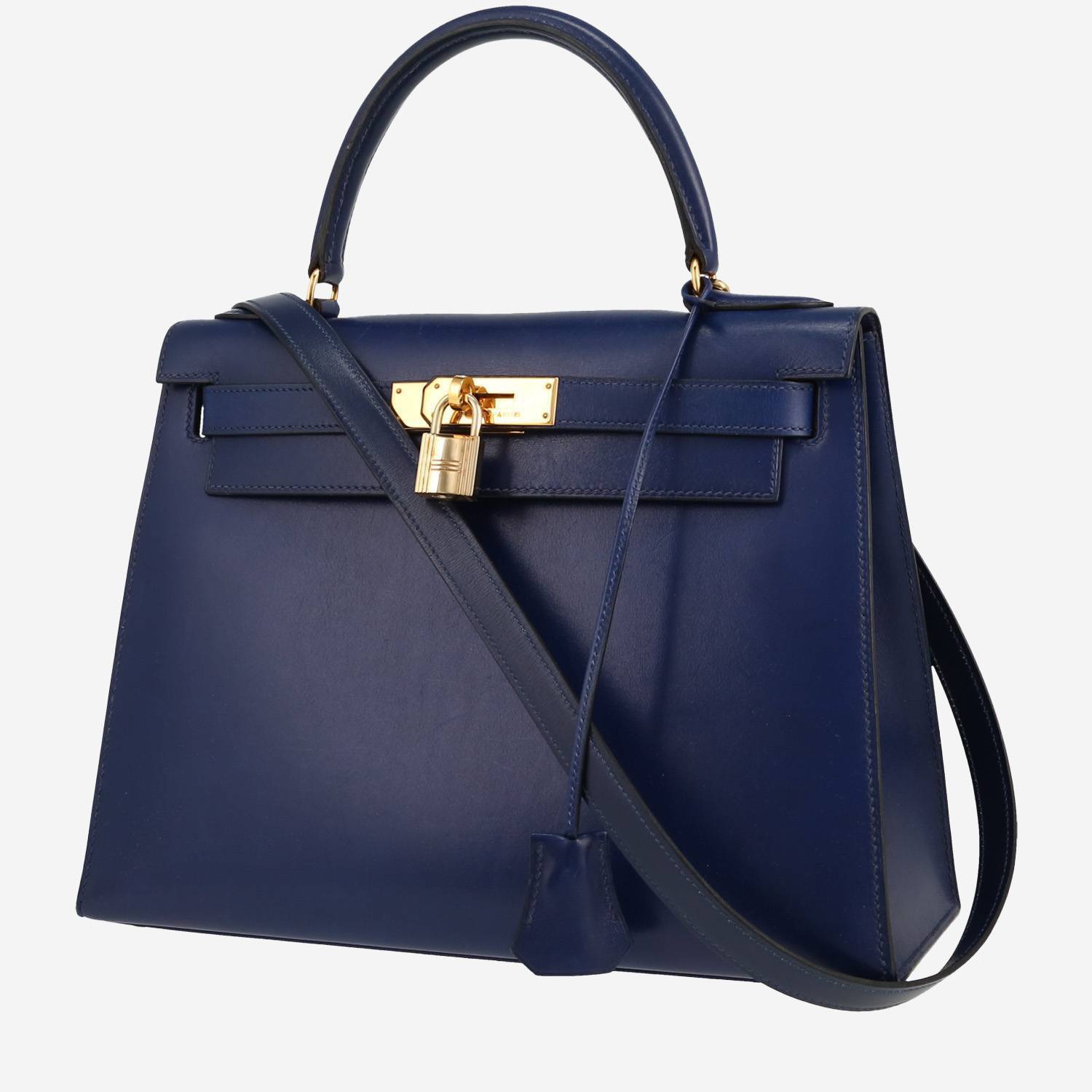 Sac à main Hermès  Kelly 28 cm en cuir box bleu-roi