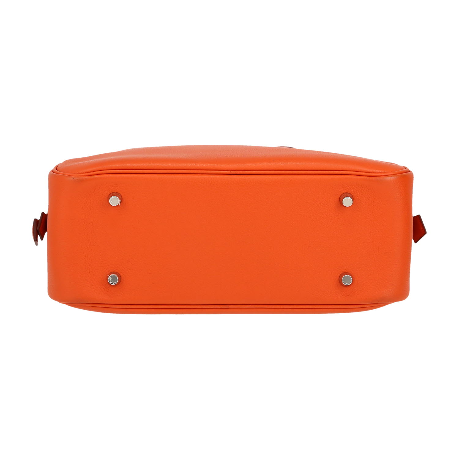 Bolso de mano Hermès  Plume en cuero Evergrain naranja Poppy - Detail D1