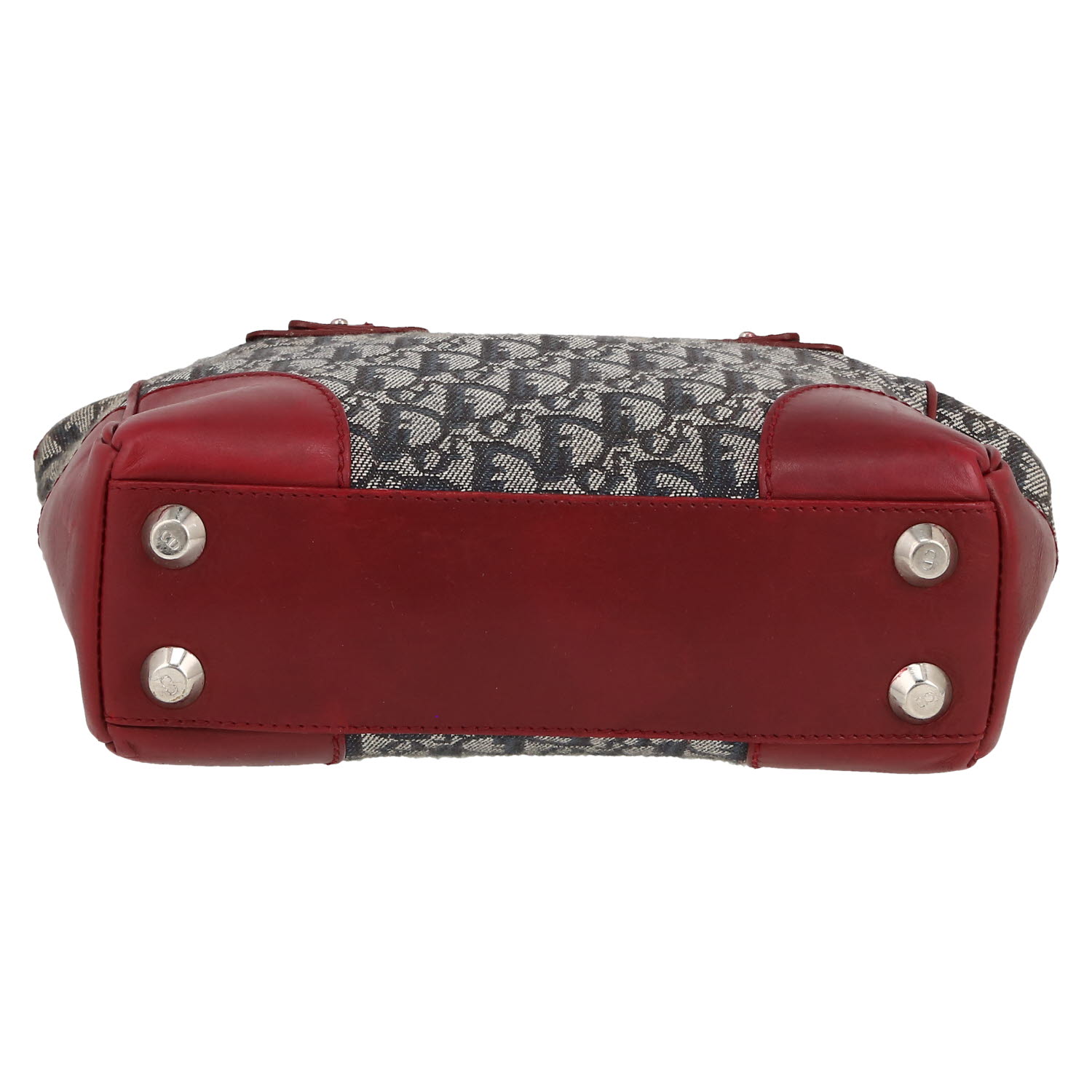 Bolso de mano Dior   en lona monogram gris y cuero rojo - Detail D1