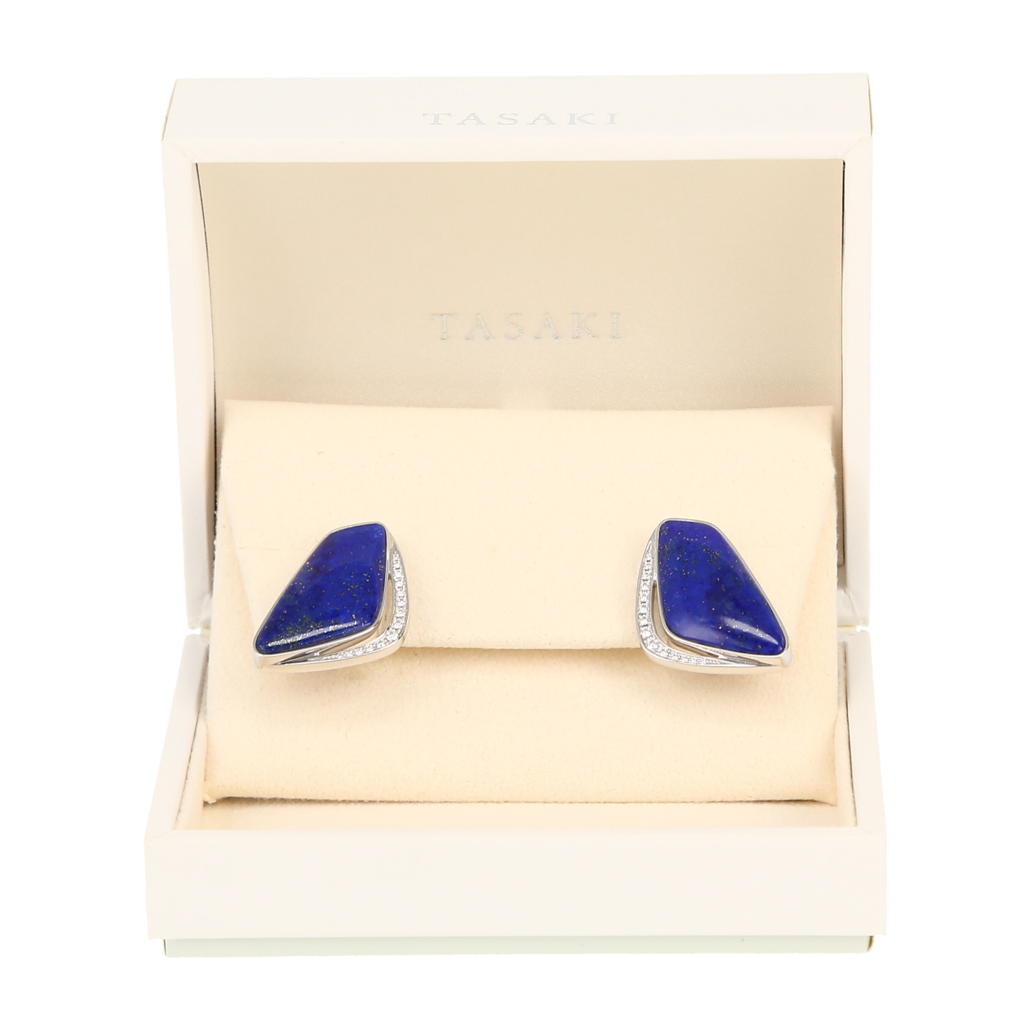 Paire de boucles d'oreilles Tasaki  en or blanc, lapis-lazuli et diamants - Detail D2