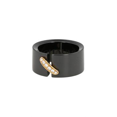 Anello Chaumet Lien modello grande in oro giallo, diamanti e ceramica nero