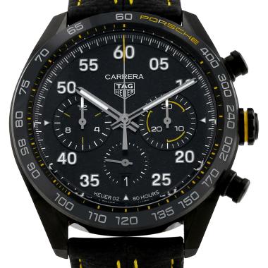 TAG Heuer Carrera Automatic  Chronograph x Porsche, limited edition in ceramic black and stainless steel Ref: CBN2A1H  Circa 2022