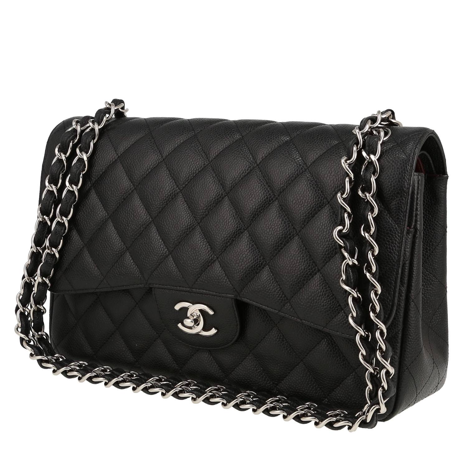 Timeless Jumbo Handbag In Black Quilted Grained Leather