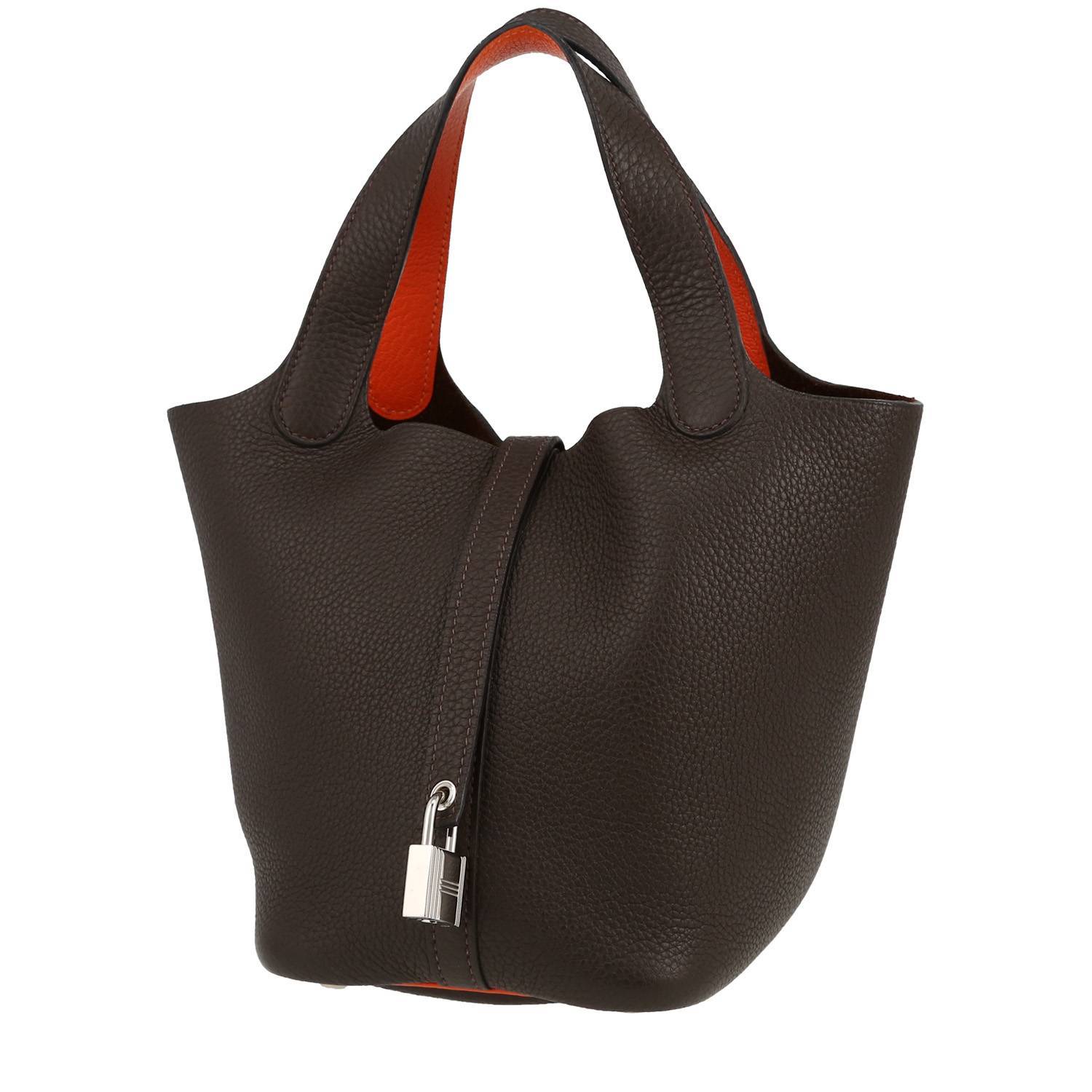 Picotin Handbag In Brown And Orange Leather Taurillon