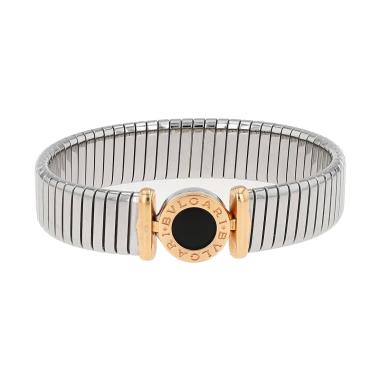 Bracciale Bulgari Bulgari Bulgari in oro rosa, acciaio e onice Bracciale Bulgari Bulgari Bulgari in oro rosa, acciaio e onice