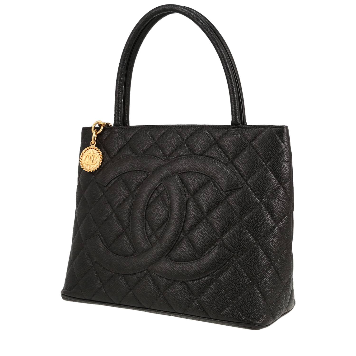 Medaillon Handbag In Black Grained Leather