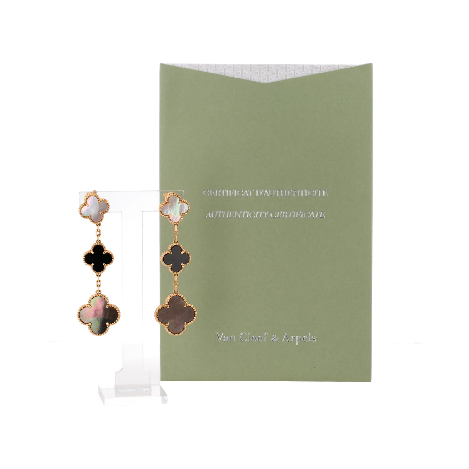 Pendientes Van Cleef & Arpels Magic Alhambra de oro amarillo, nácar y ónix - Detail D2