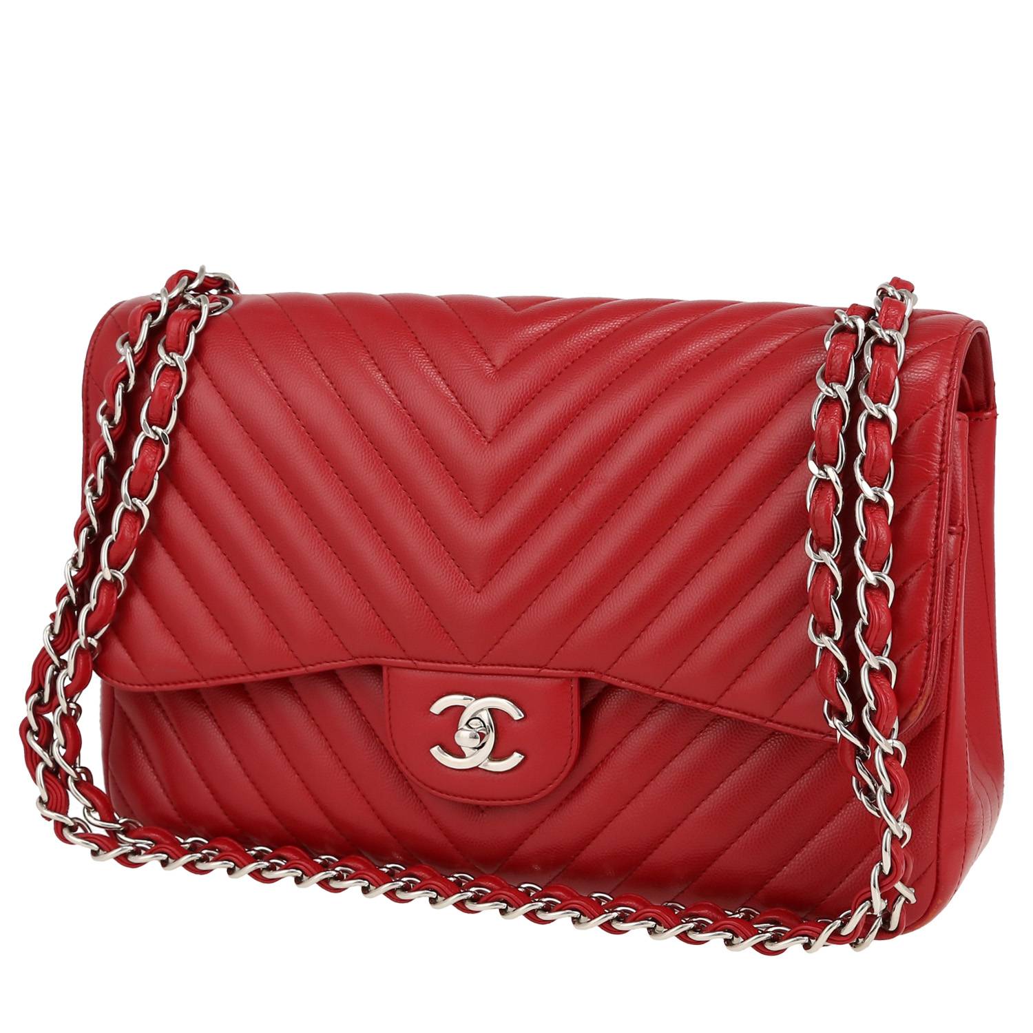 Timeless Jumbo Handbag In Chevron Quilted Leather