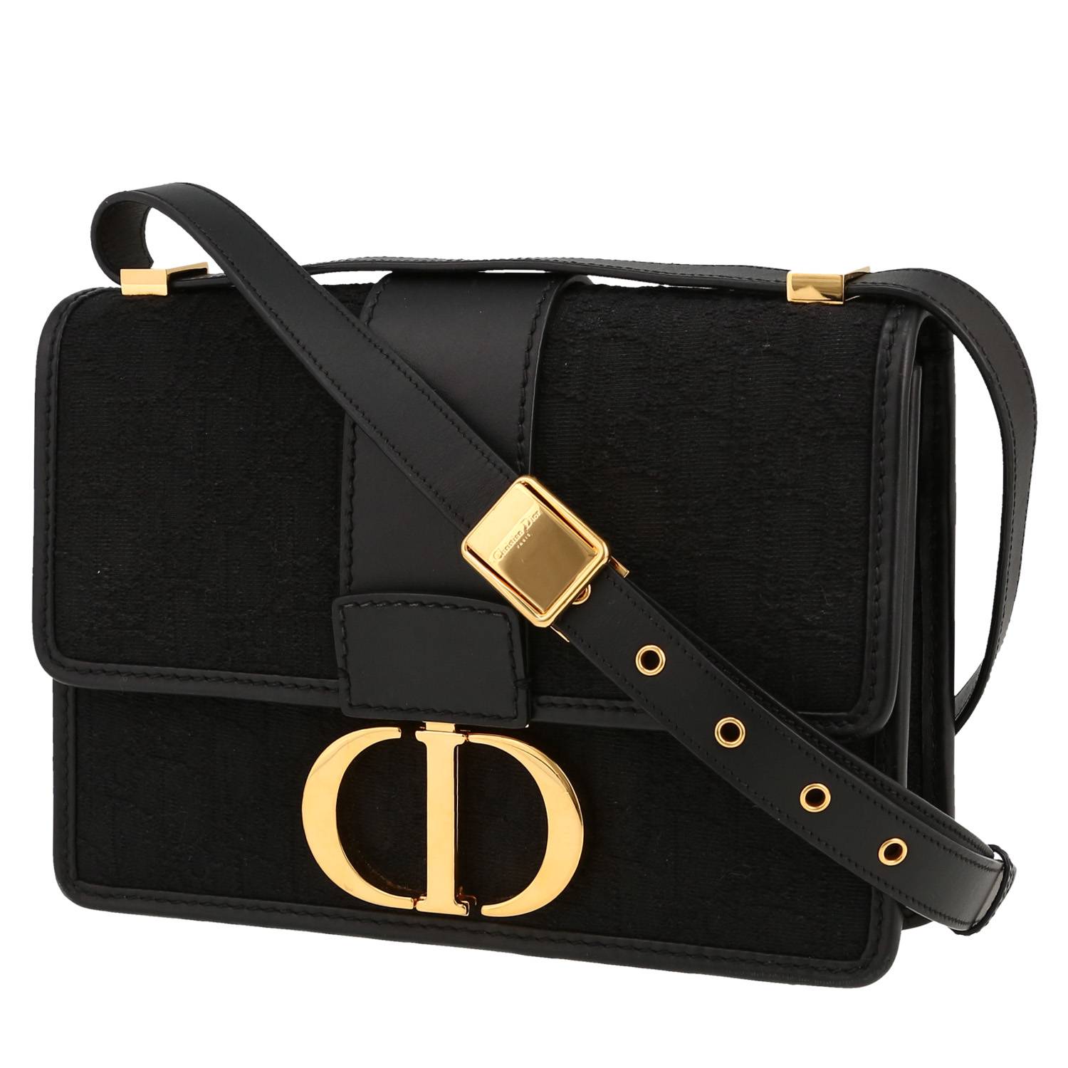 30 Montaigne Handbag In Black Canvas And Black Leather