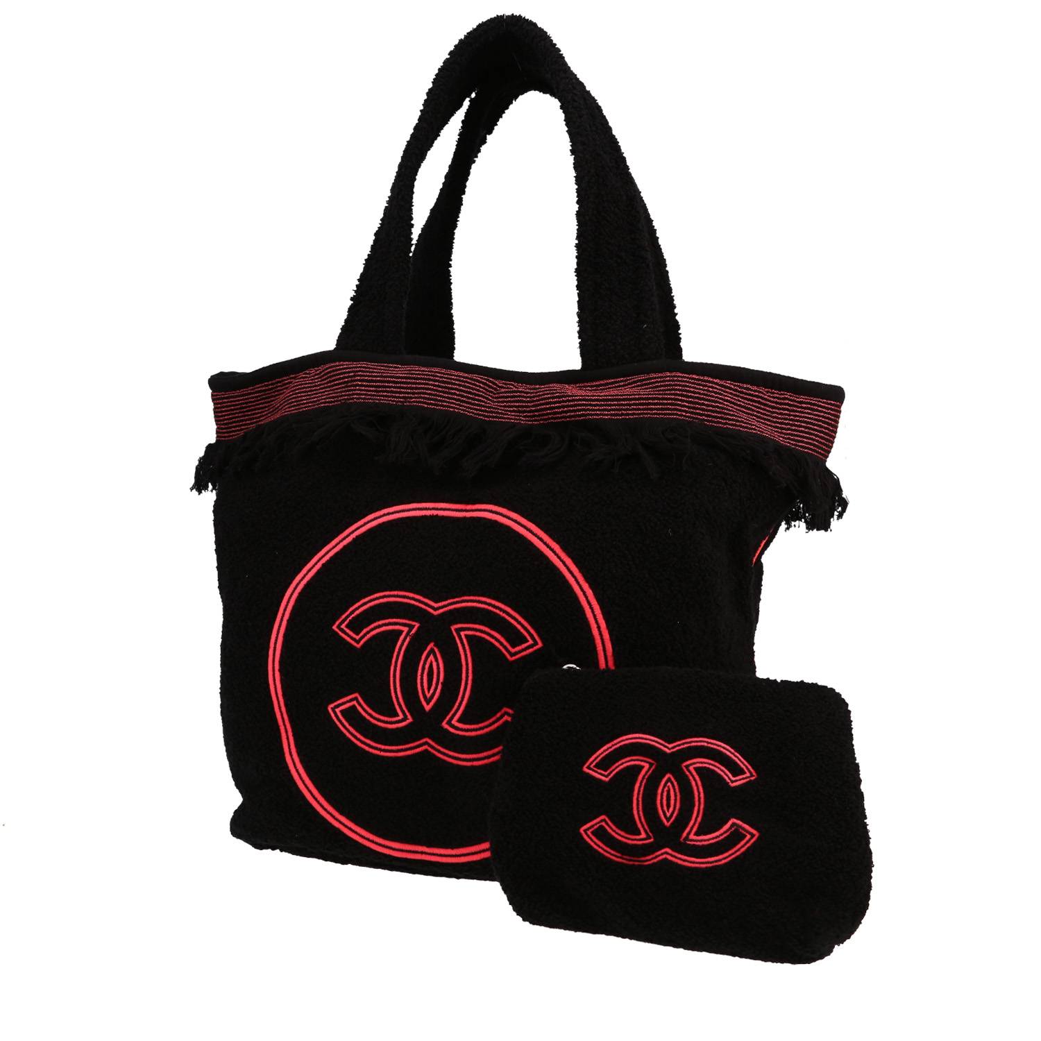Chanel shopping bag in black and red terry fabric