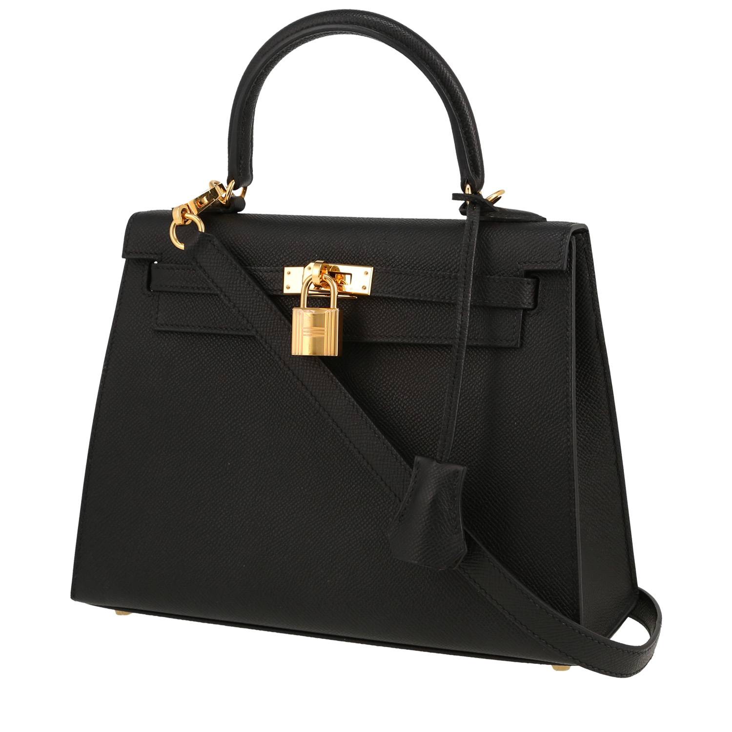 Kelly 25 cm Handbag In Black Epsom Leather