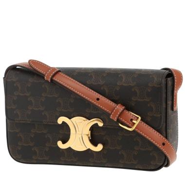 Sac à main Celine  Claude en toile Triomphe et cuir marron