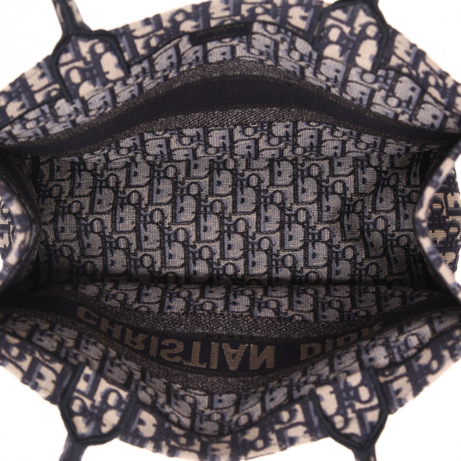 Sac cabas Dior  Book Tote moyen modèle  en toile monogram Oblique bleue et beige - Detail D3