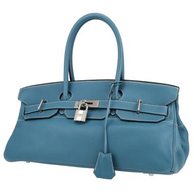 Bolso para llevar al hombro o en la mano Hermès  Birkin Shoulder en cuero togo azul