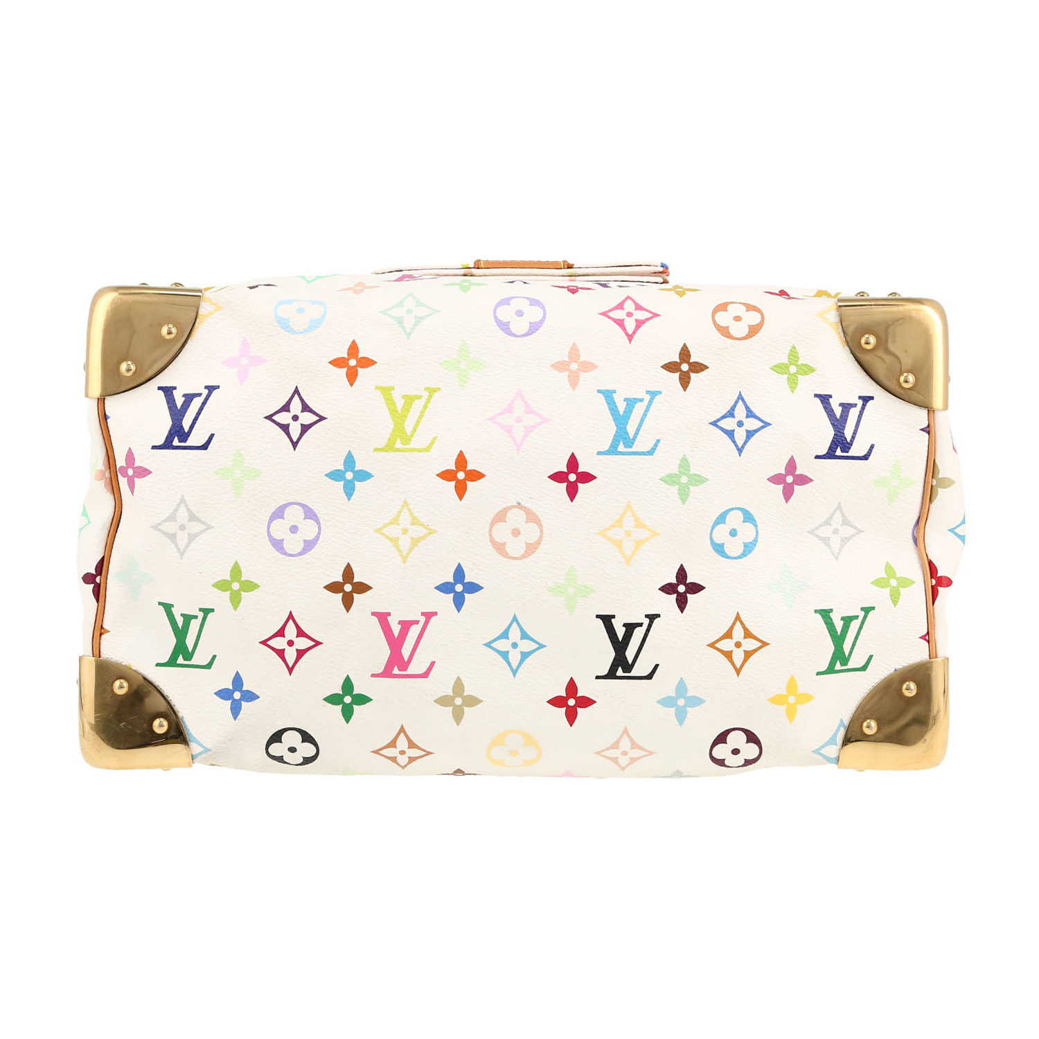 Louis Vuitton  Speedy 30 handbag  in white and multicolor monogram canvas  and natural leather - Detail D1