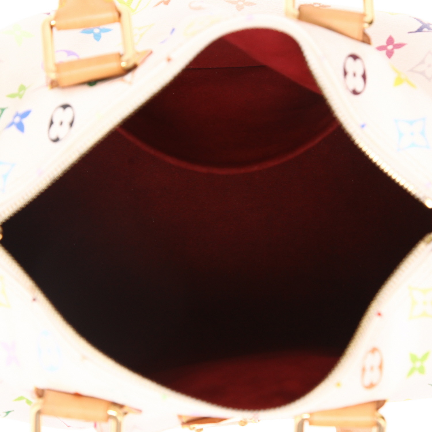 EAG9692 Sac à main Louis Vuitton  Speedy 30 en toile monogram blanche et multicolore et cuir naturel - Detail D3