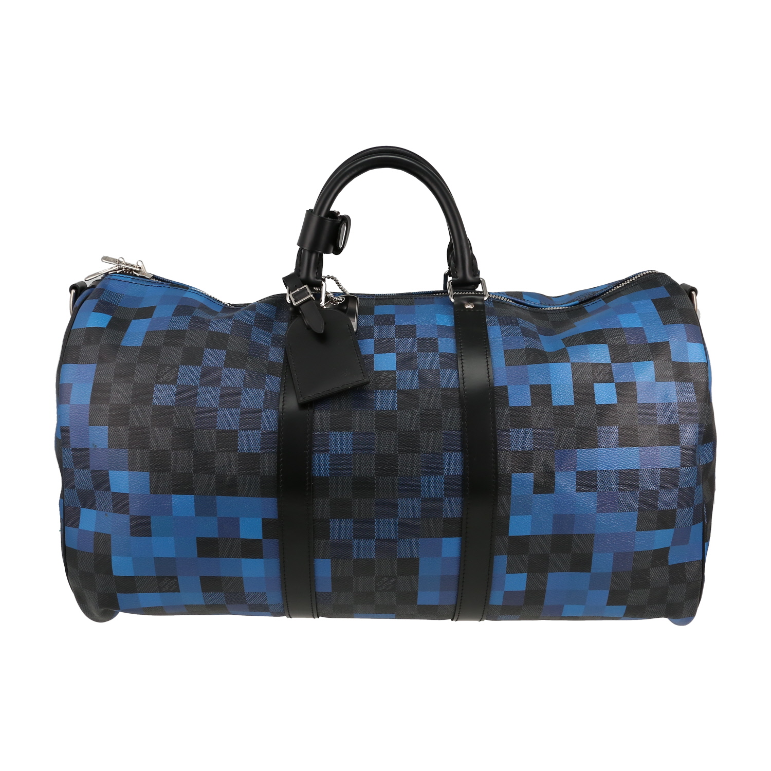 Borsa da viaggio Louis Vuitton  Keepall Editions Limitées in tela a scacchi blu e nera - Detail D1