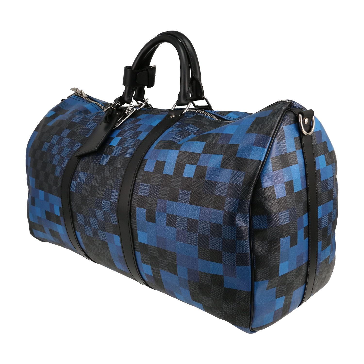 Borsa da viaggio Louis Vuitton  Keepall Editions Limitées in tela a scacchi blu e nera - Detail D2