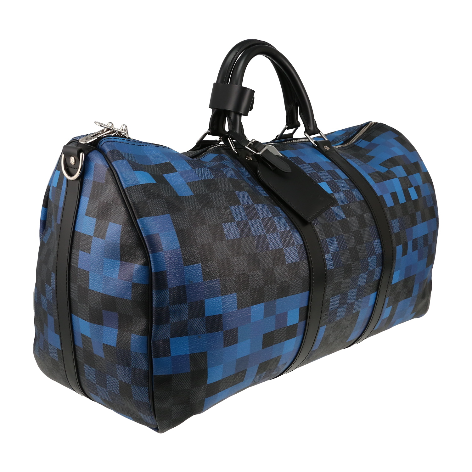 Borsa da viaggio Louis Vuitton  Keepall Editions Limitées in tela a scacchi blu e nera - Detail D3