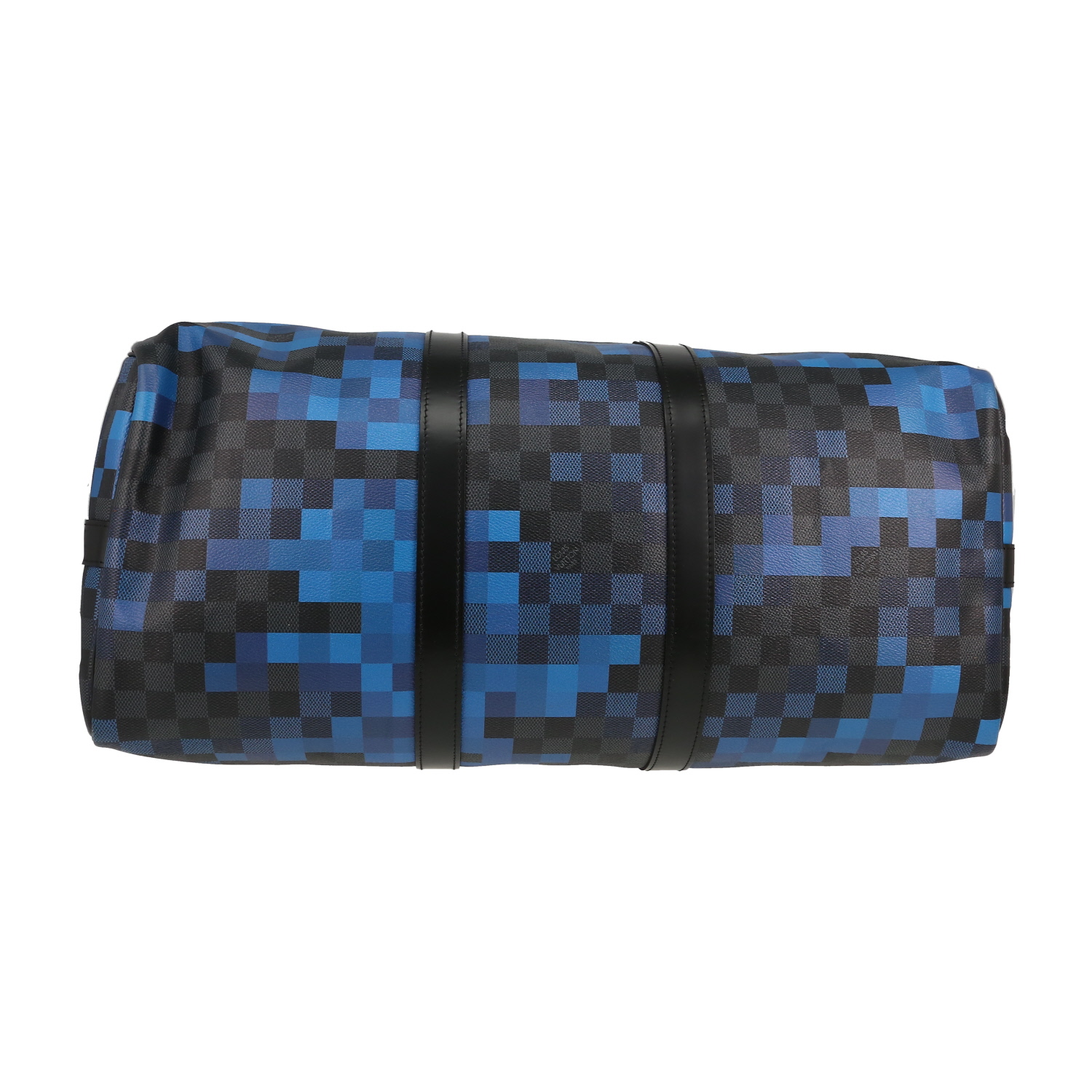 Louis Vuitton Keepall Editions Limitées travel bag in blue and black damier canvas - Detail D4