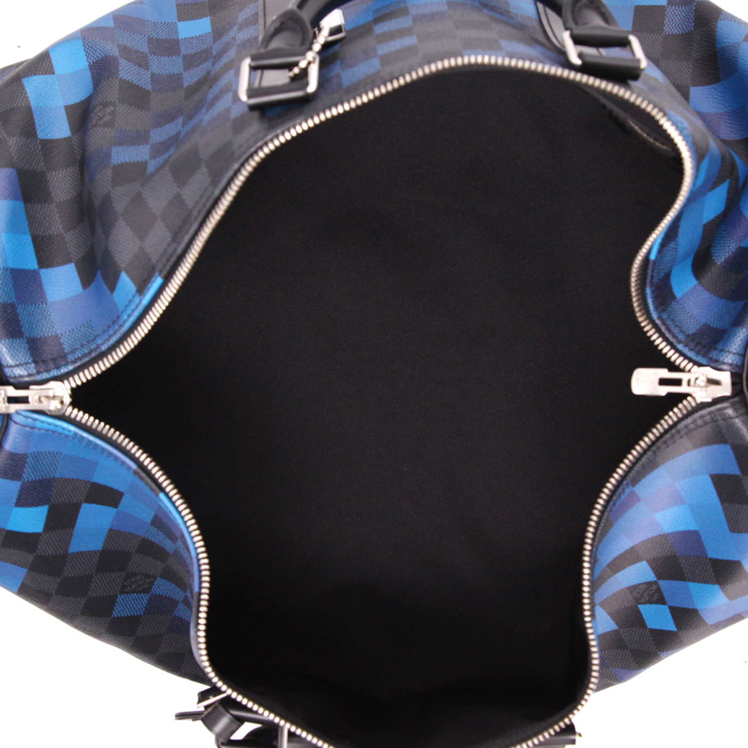 Borsa da viaggio Louis Vuitton  Keepall Editions Limitées in tela a scacchi blu e nera - Detail D7