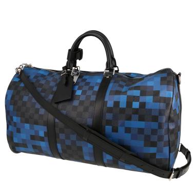 Borsa da viaggio Louis Vuitton  Keepall Editions Limitées in tela a scacchi blu e nera