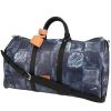 Bolsa de viaje Louis Vuitton  Keepall Editions Limitées en lona a cuadros revestida azul y cuero negro - 00pp thumbnail