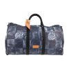 Louis Vuitton  Keepall Editions Limitées travel bag  in blue damier canvas  and black leather - Detail D1 thumbnail