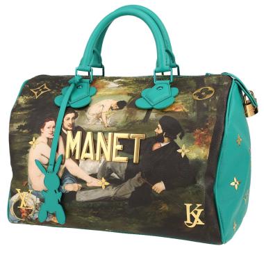 Louis Vuitton  Speedy 30 handbag  in multicolor coated canvas  and green leather