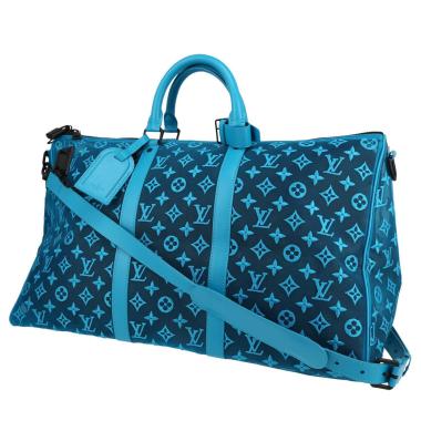Bolsa de viaje Louis Vuitton  Keepall Editions Limitées en lona azul y cuero azul