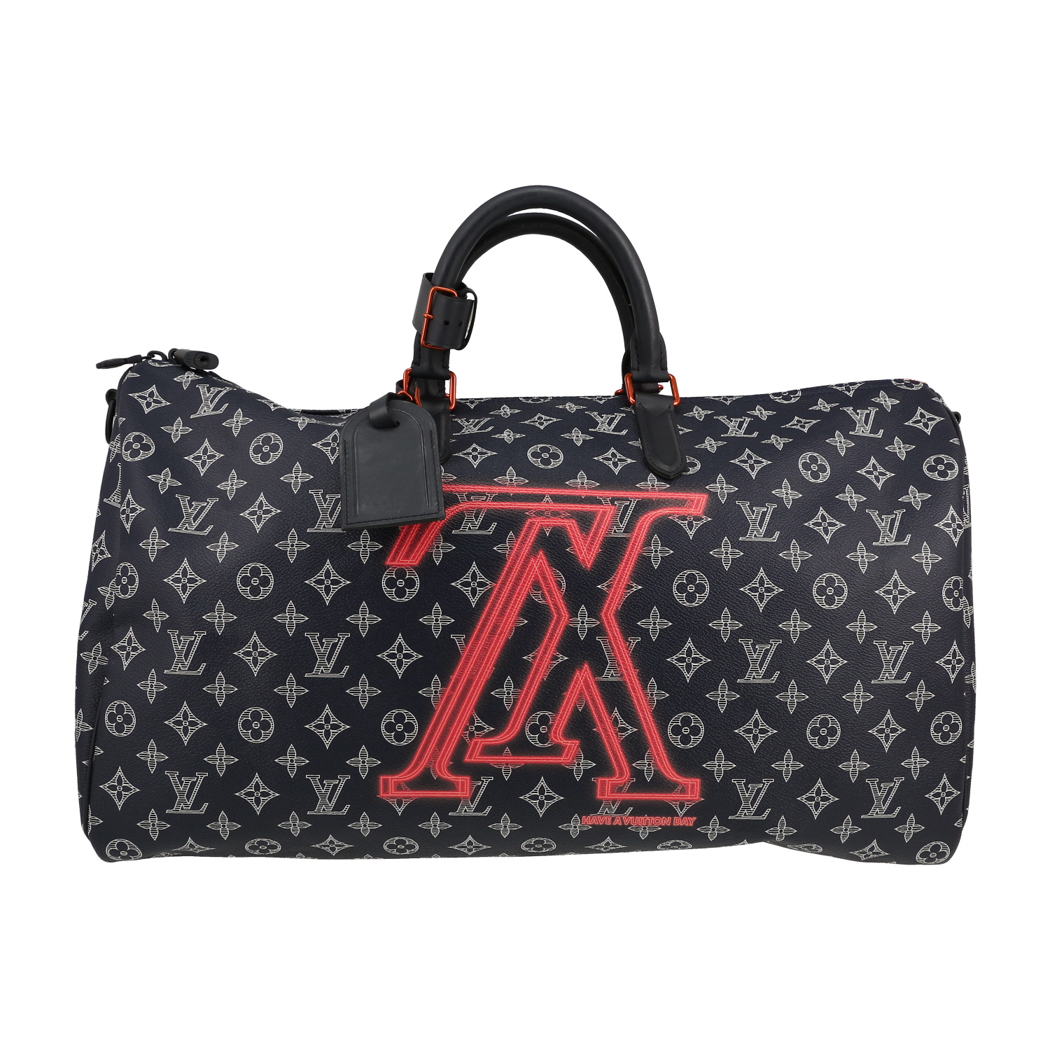 Louis Vuitton   travel bag  in blue, white and pink monogram canvas  and blue leather - Detail D1