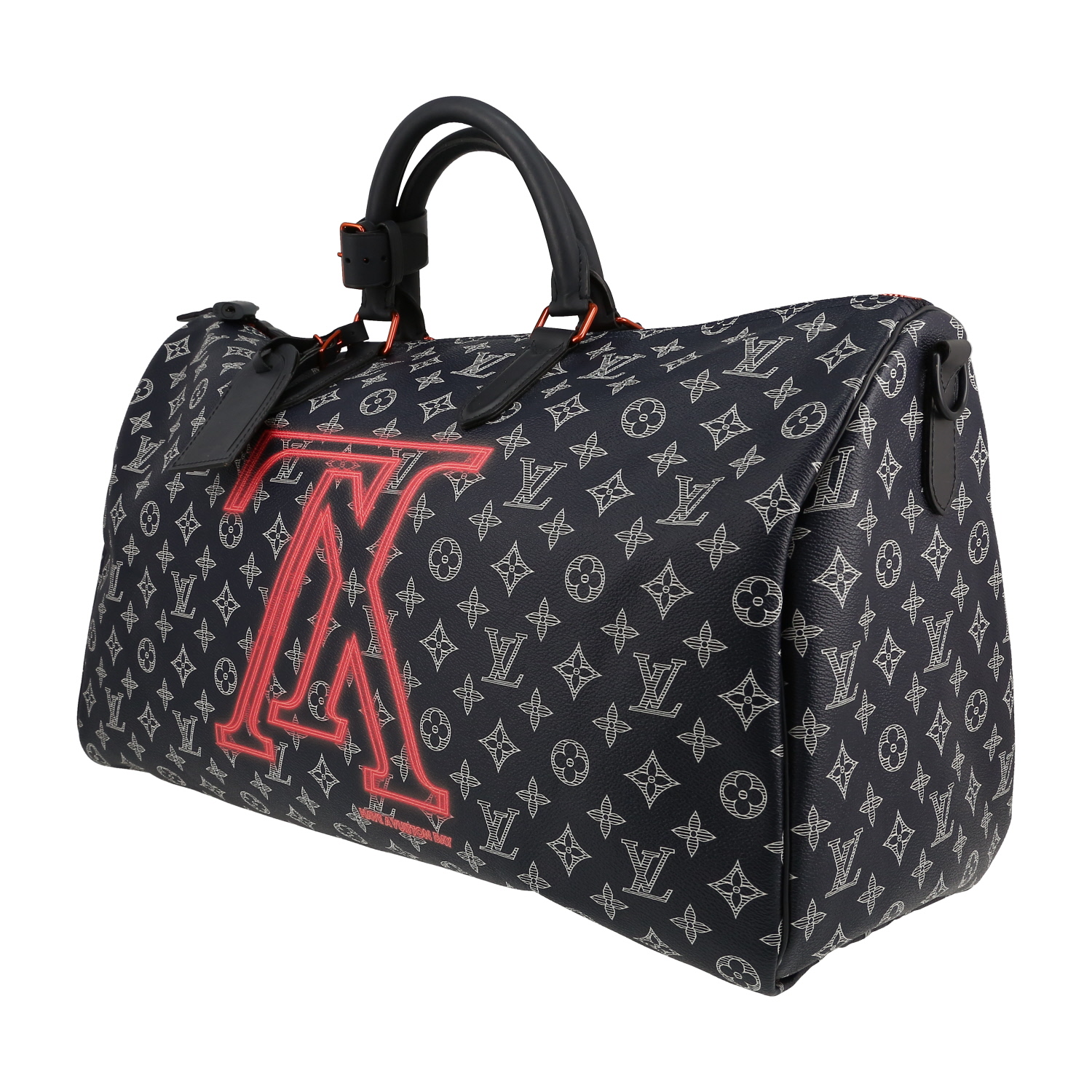 Louis Vuitton   travel bag  in blue, white and pink monogram canvas  and blue leather - Detail D2