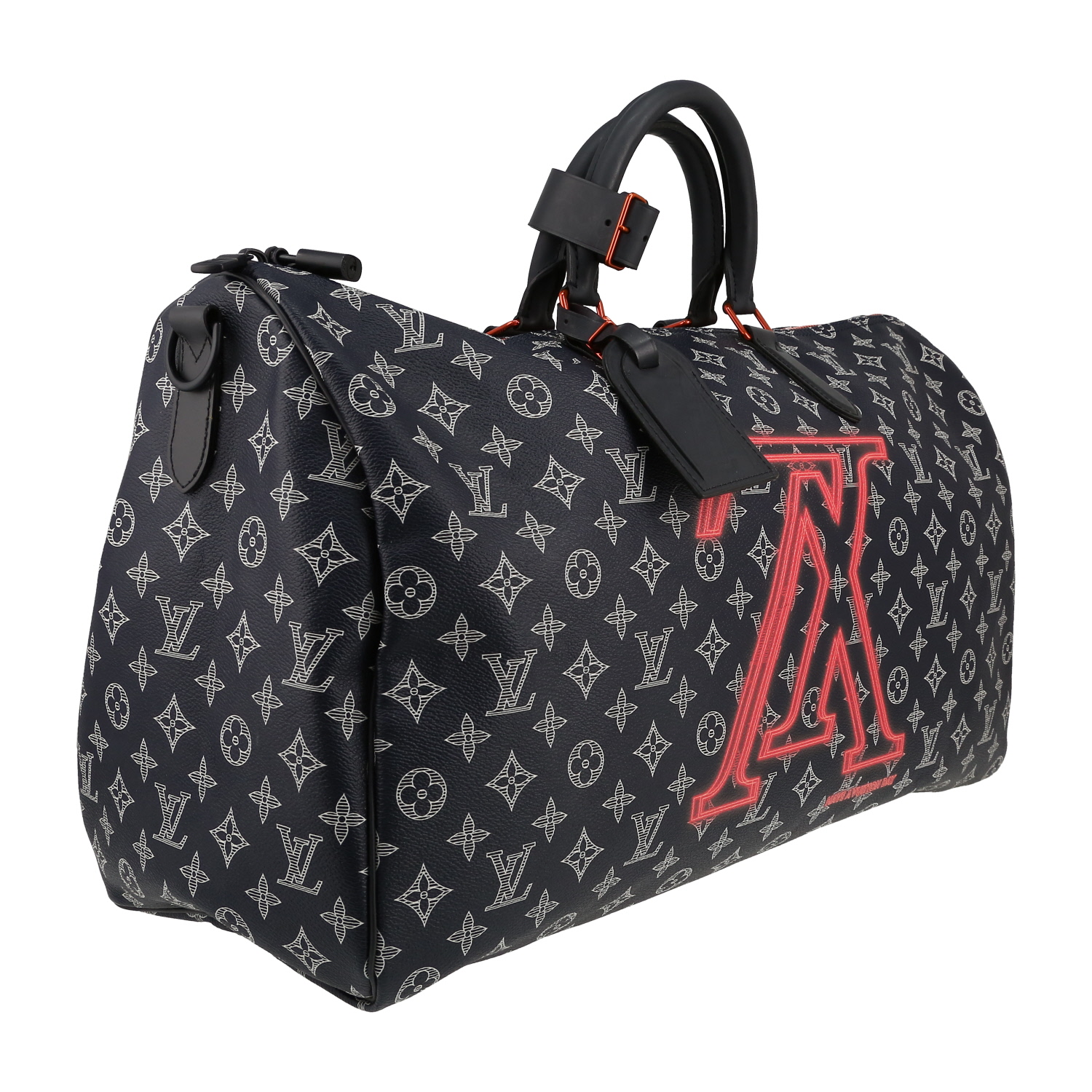 Louis Vuitton   travel bag  in blue, white and pink monogram canvas  and blue leather - Detail D3