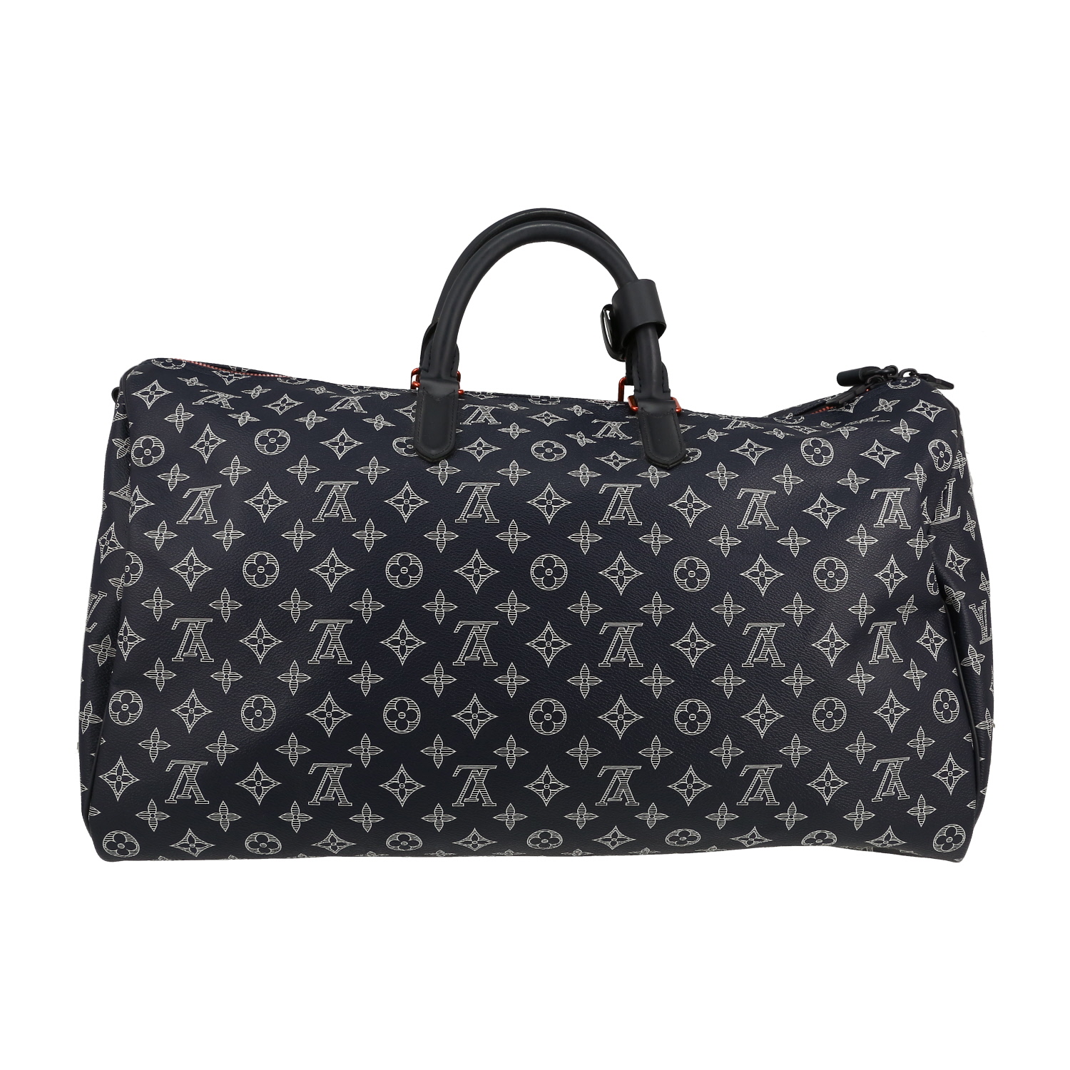 Bolsa de viaje Louis Vuitton   en lona Monogram azul blanca y rosa y cuero azul - Detail D5